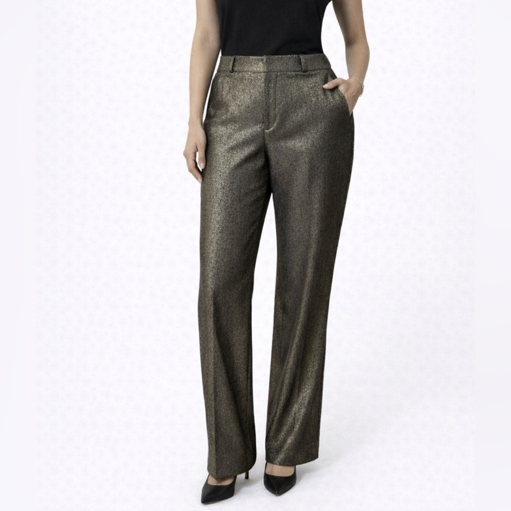 Banana Republic Avery Pants 10 Gold Black Flat Front NWT $99 Holiday Party